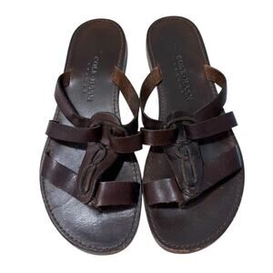 Cole Haan Resort Brown Leather Knot Slide Sandals Women’s 7.5 Toe Loop Brazil